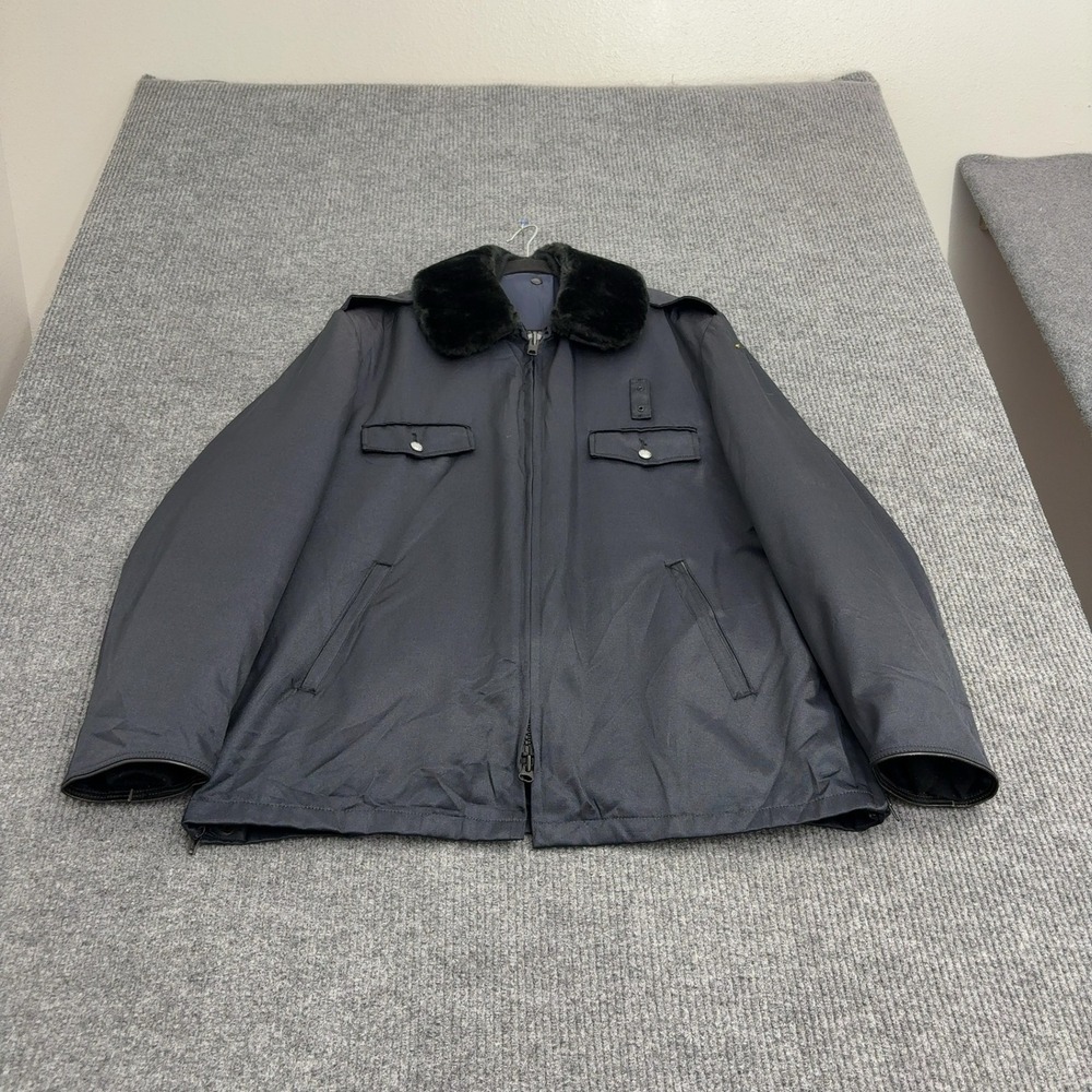 Vintage Blauer Jacket Mens XL Black Nylon Faux Fur Collar Uniform Utility